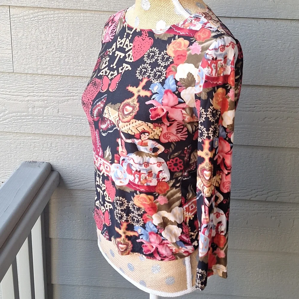 Vintage y2k Thalia Sodi all over print 3/4 top butterflies guitar women small - Picture 1 of 11